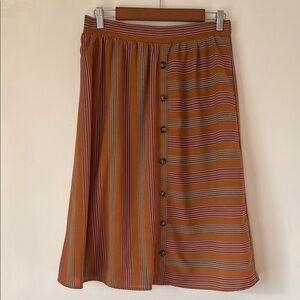 Roolee Mustard Striped Button-Front Midi Skirt